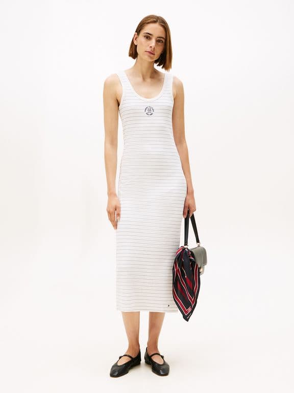 Vestido Slim Fit Con Diseno A Rayas Blanco Blanco S