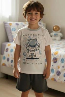 Pijama Algodon Nino Estampado Astronauta Blanco 3
