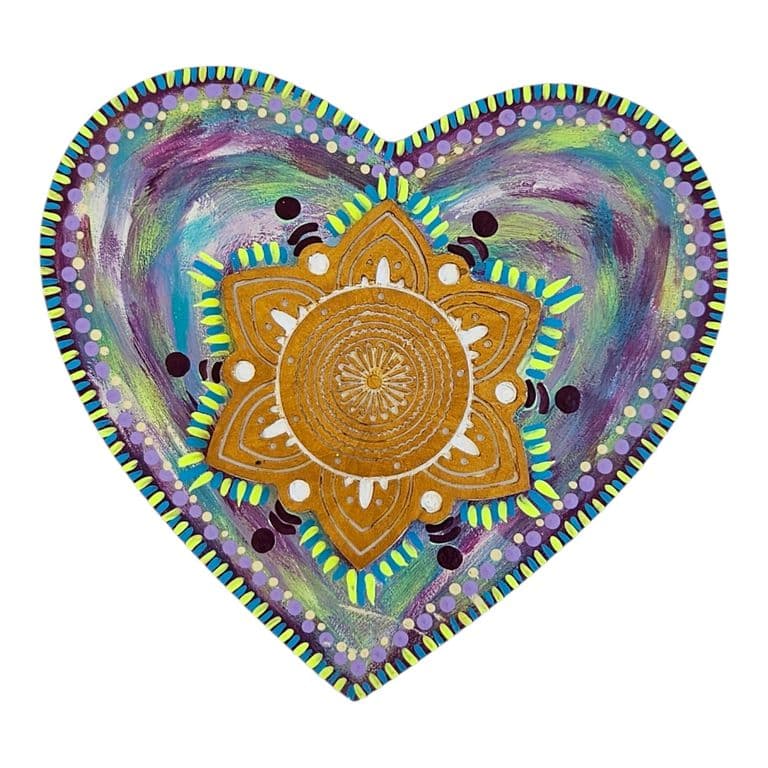 Cuadro corazon mandala de madera 20cm