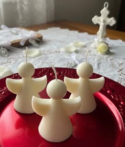 Set 3 velas de angeles blancos en cera de soja 9 cm devocion Catolica souvenir bautizo