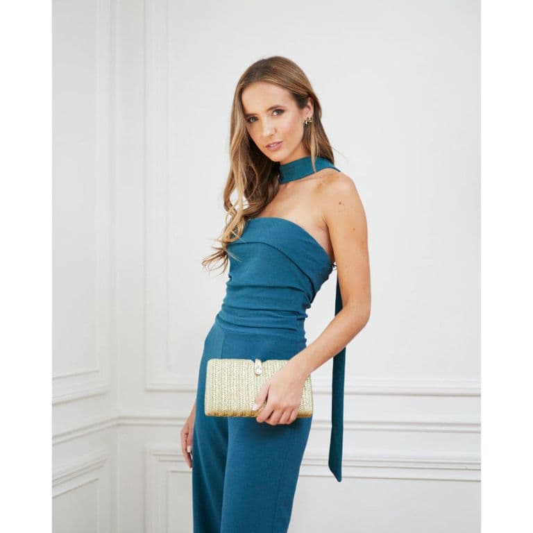 Carte de Fiesta Clutch Isadora Rafia Dorado Dorado TALLA UNICA