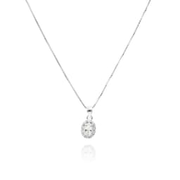 Collar Roseta Oval Circon Blanco Plata Fina 925 Plateado TALLA UNICA
