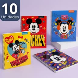 Pack 10 Cuadernos Universitarios Mickey Mouse 7mm 100 Hojas Disenos Surtidos