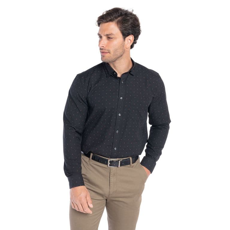 Camisa Manga Larga Estampada Hombre Negro L