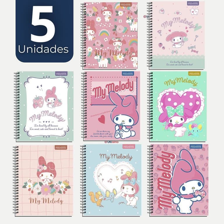 Pack 5 Cuadernos Universitarios My Melody 100 Hojas Disenos Surtidos