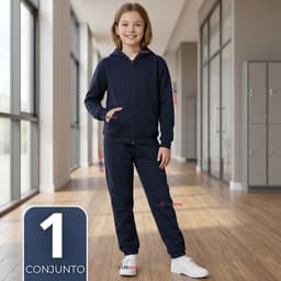 Conjunto Escolar Buzo Pantalon Y Poleron 100% Algodon Nina Unisex Azul 3 a 16 anos Azul 4