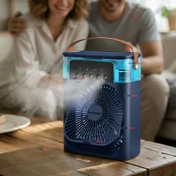 Climatizador Portatil Frio 4 en 1 Ventilador Humificador Enfriador Lampara LED USB Azul