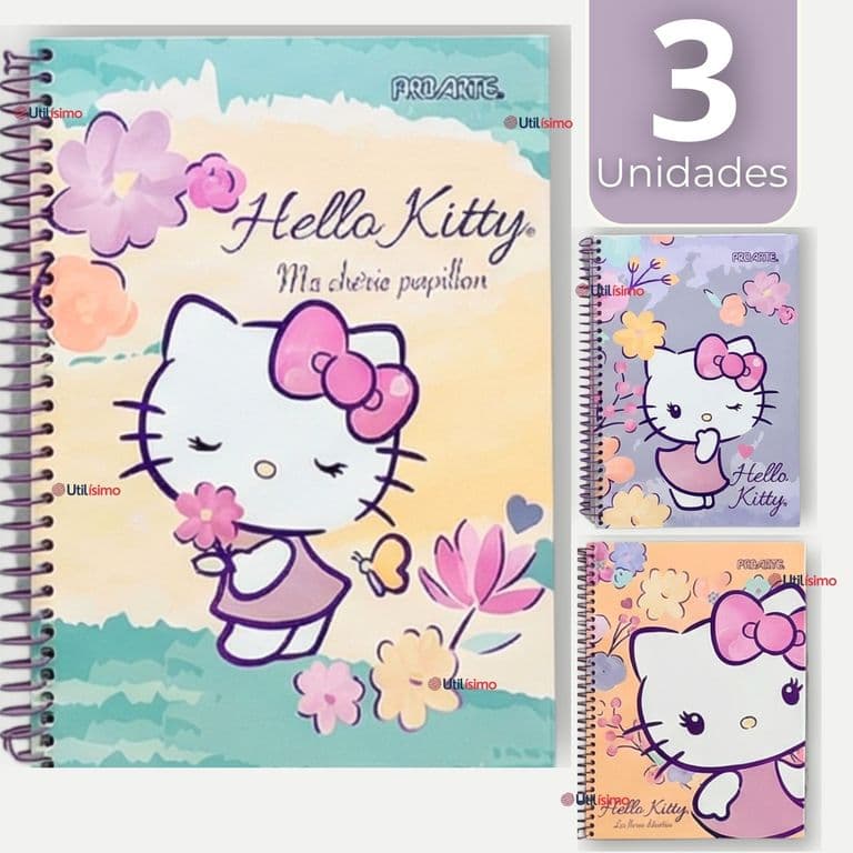 Pack 3 Cuadernos Universitario Hello Kitty 150 Hojas Tapa Gruesa Disenos Surtidos