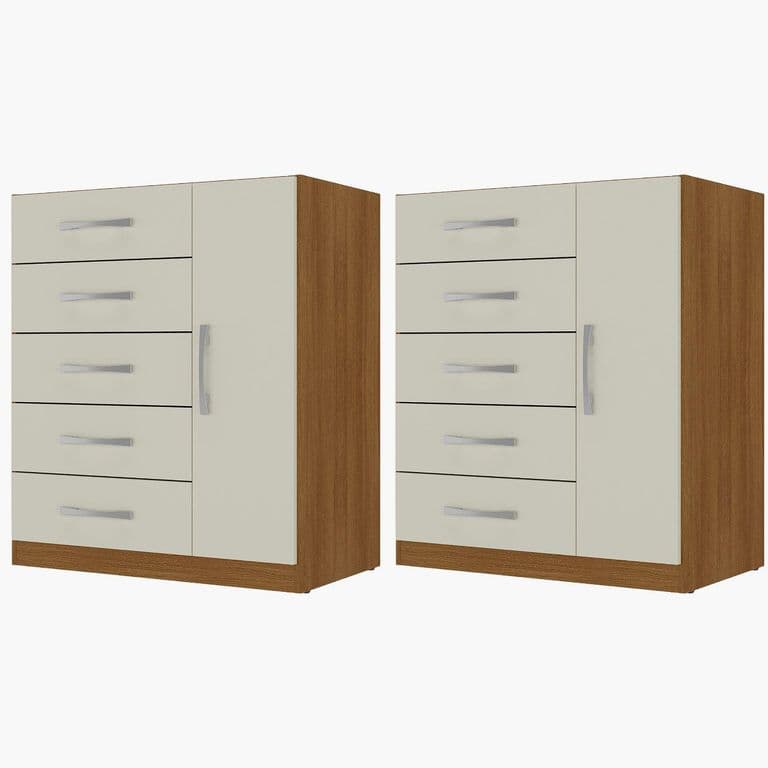Combo 2 comodas 5 cajones 1 puerta off white r51x2