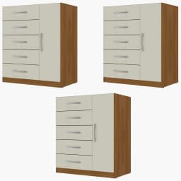 Combo 3 comodas 5 cajones 1 puerta off white r51x3