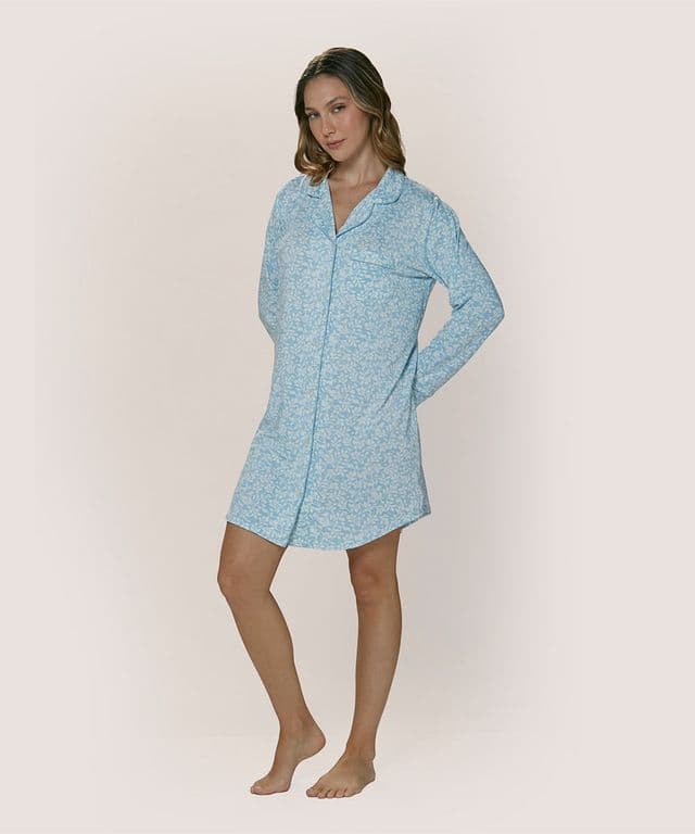 Camisola Estampada Abotonada Celeste S