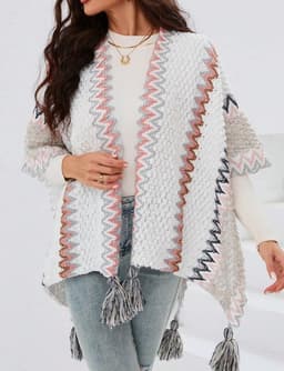 Cardigan Multicolor con Patron Ondulado y Flecos Multicolor TALLA UNICA