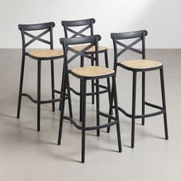Pack 4 Taburete Piso Bar O Terraza Apilable 76cm Crossback Danubio Negro Negro