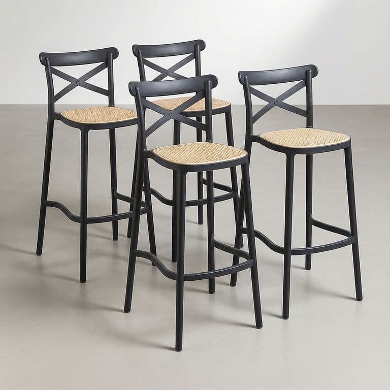 Pack 4 Taburete Piso Bar O Terraza Apilable 76cm Crossback Danubio Negro Negro