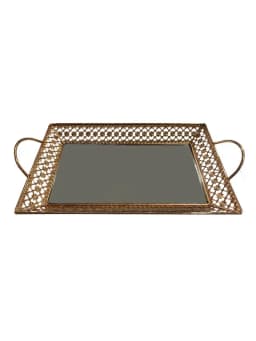 Bandeja metalica rectangular espejada 25x35x5.3 cm. Dorado Dorado Dorado