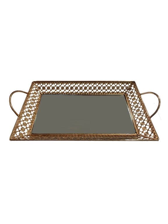 Bandeja metalica rectangular espejada 25x35x5.3 cm. Dorado Dorado Dorado