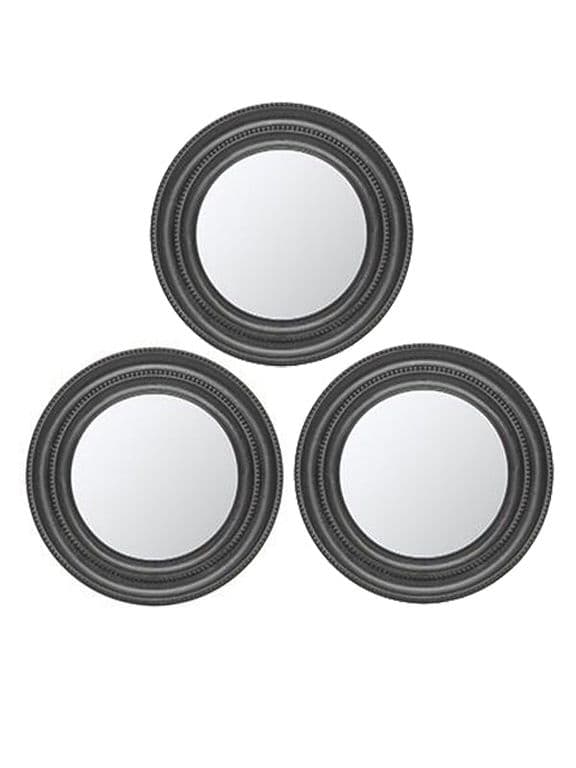 Espejo decorativo para colgar en Set de 3 redondos 25 cm. cu Negro