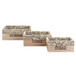 Canasto set de 3 cont. en madera con tela beige