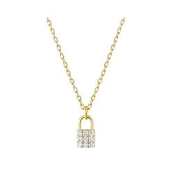 Collar Plata 925 Candado Brillitos Dorado TALLA UNICA