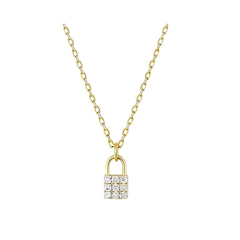Collar Plata 925 Candado Brillitos Dorado TALLA UNICA