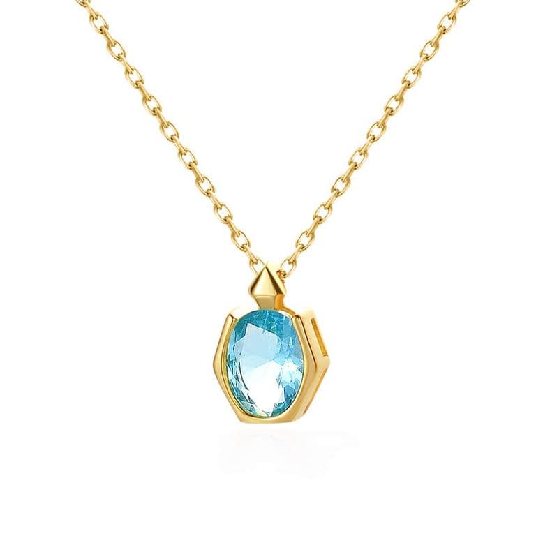 Collar Plata 925 Ova Aquamarina Dorado TALLA UNICA