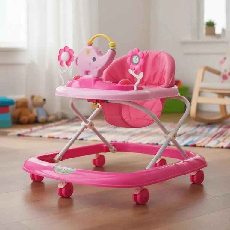 Andador Plegable Flores Con Musica Bebes Portable Unisex - Rosa - Talla Unica