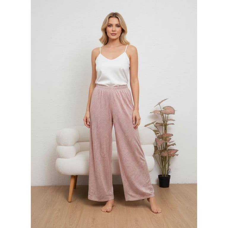 Pantalon Playero Mujer Recto Calado Tipo Broderie Verano 6621 Rosa S/M