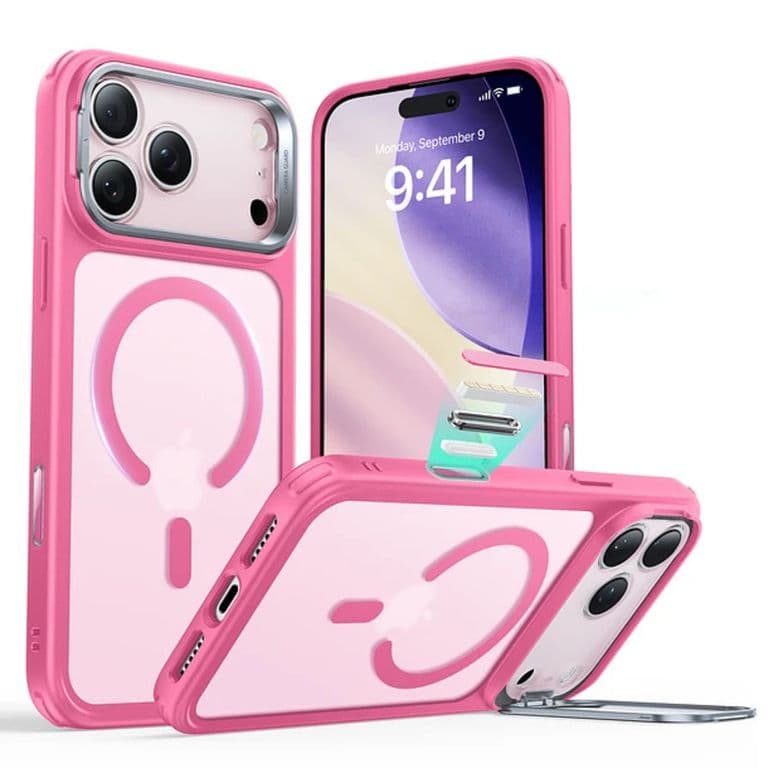 Carcasa Para iPhone 17 Pro Max Hybrid Stash Stand Rosado