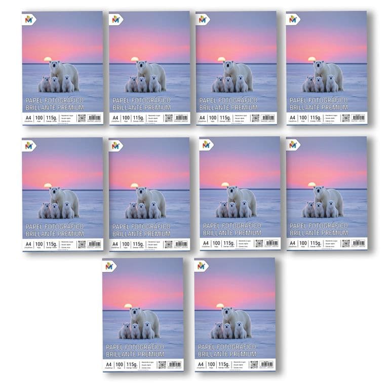 10x Papel Fotografico Brillante A4 - 1000 Hojas Secado Rapido