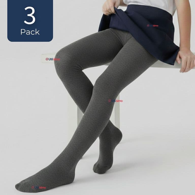 Pack 3 Ballerinas Elasticadas Escolares Nina Algodon Gris Gris 4-6