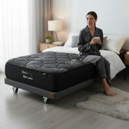 Cama 1.5 Plaza Box 8 cm - L190 cm + Colchon Black Prime - Modelo Uno / Con Rueda Pyton(Gris)