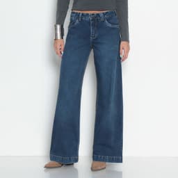 JEANS MUJER WIDE TIRO ALTO PRETINA BASICA 1 BOTON Indigo 36