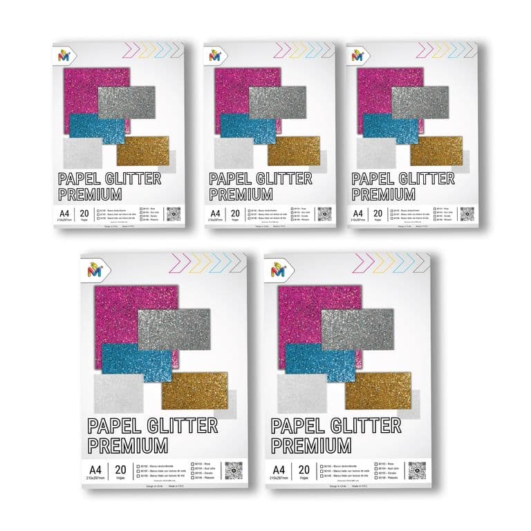 5x Papel Decorativo Dazzling Blanco - 100 Hojas Brillo Total