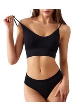 Lenceria Conjunto Ropa Interior Sosten + Calzon. Dos Piezas 666 Negro TALLA UNICA