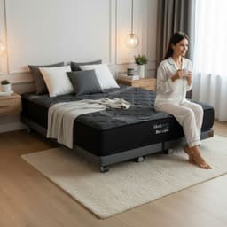 Cama Super King Box 8 cm - L200 cm + Colchon Black Prime - Modelo Uno / Con Rueda Logo (Gris)