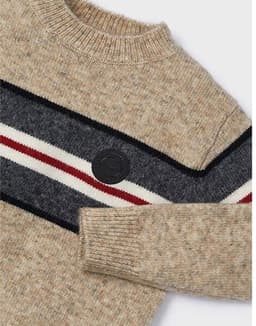 Chaleco rayas decorativas, tejido grueso, manga larga, cuello redondo, puno elasticado. Beige 4 ANOS