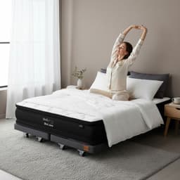 Cama 2 Plaza Box 8 cm - L190 cm + Colchon Black Prime - Modelo Dos / Con Rueda Divan (Gris)