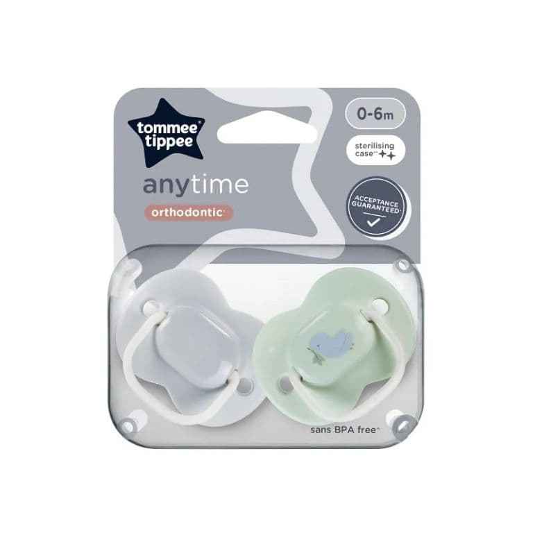 Chupete de silicona ortodontico 0-6 meses 2 unidades Anytime verde gris