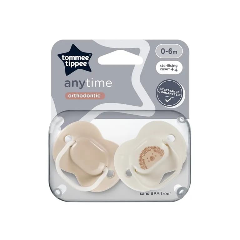 Chupete de silicona ortodontico 0-6 meses 2 unidades Anytime beige blanco
