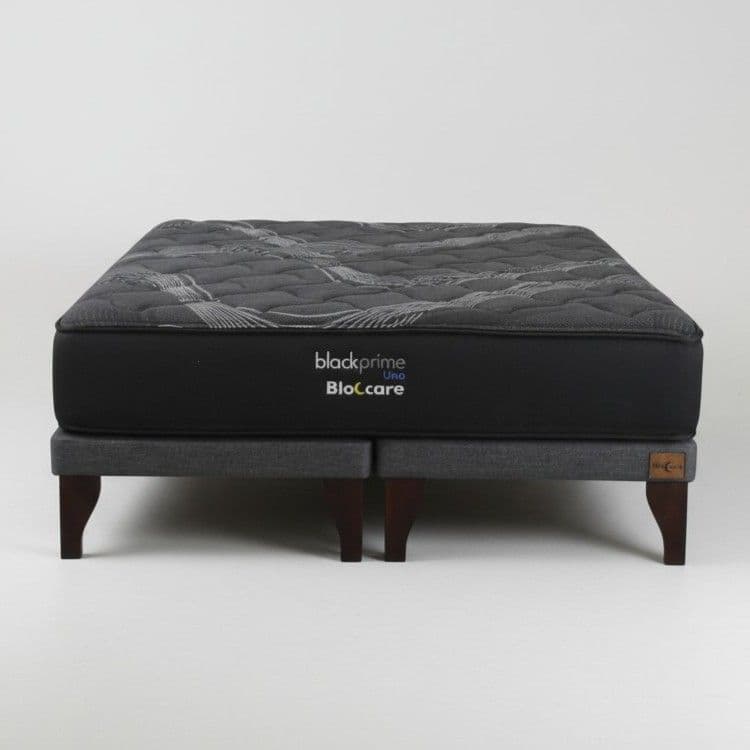 Cama 2 Plazas Box 8 cm - L200 cm + Colchon Black Prime - Modelo Uno / Con Pata de 19.5 cm (Gris)