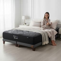 Cama King Box 8 cm - L200 cm + Colchon Black Prime - Modelo Uno / Con Pata de 24 cm (Gris)