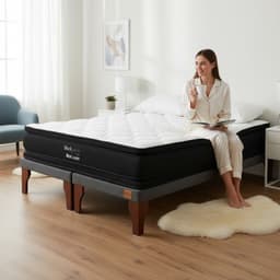 Cama 2 Plazas Box 8 cm - L190 cm + Colchon Black Prime - Modelo Dos / Con Pata De 11 Cm (Gris)