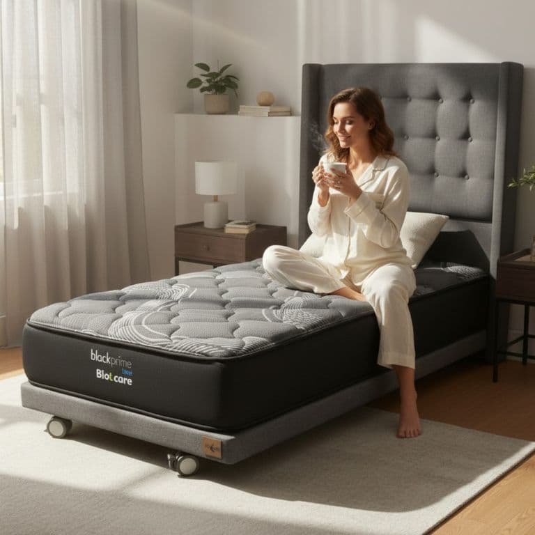 Cama 1 Plaza Box 8cm - L190 cm + Colchon Black Prime - Modelo Uno + Respaldo / Con Rueda Pyton(Gris)