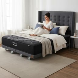 Cama King Box 8cm - L200cm + Colchon Black Prime - Modelo Uno +Respaldo/ Con Rueda Deluxe(Gris)