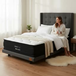 Cama 1.5 Plaza Box 8cm - L190cm + Colchon Black Prime - Modelo Dos+ Respaldo/ Con Rueda Divan (Gris)