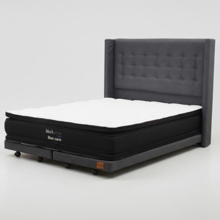Cama 2 Plaza Box 8cm - L200cm + Colchon Black Prime - Modelo Dos+ Respaldo/ Con Rueda Divan (Gris)