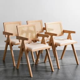 Pack 4 Sillas Comedor Chandigarh Con Cojin De Lino Madera Natural Madera clara