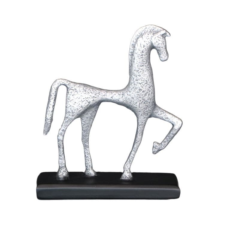 ADORNO CABALLO AUSTERO POLIRESINA GRIS PLATA 19,5 x 6,8 x 23 cm