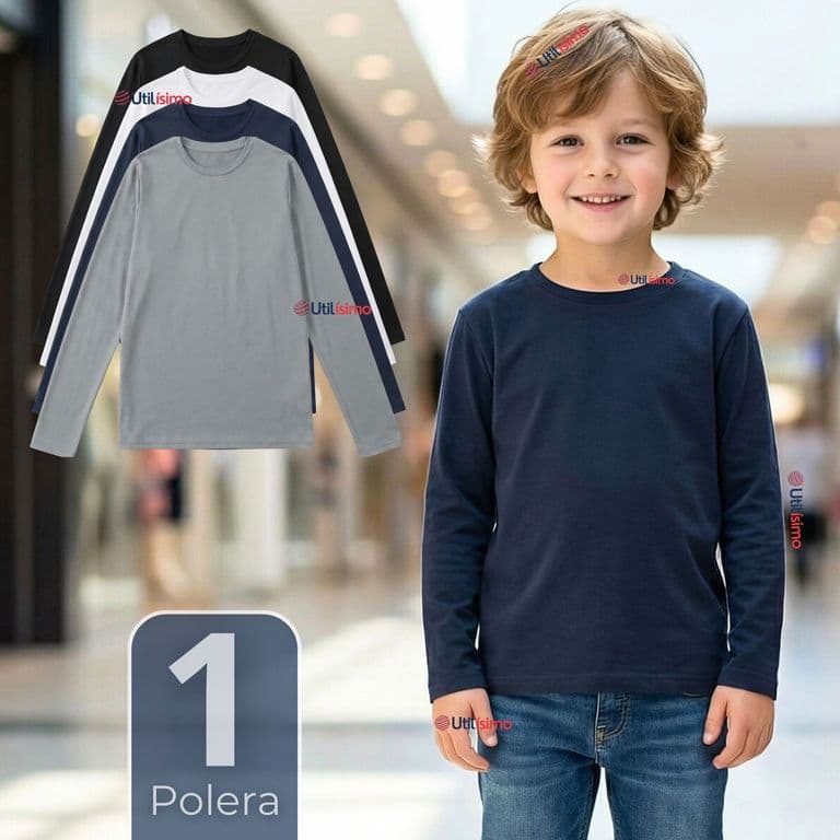 Polera Camiseta Polar Primera Capa Cuello Redondo Manga Larga Colores Surtido Nino Multicolor 5-6 ANOS