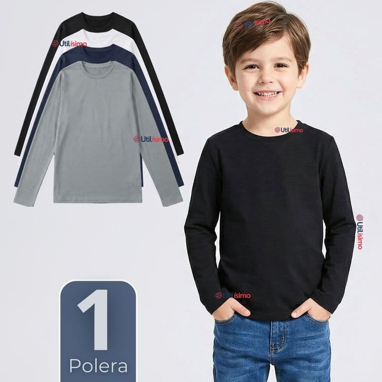 Polera Camiseta Polar Primera Capa Cuello Redondo Manga Larga Colores Surtido Nino Multicolor 5-6 ANOS